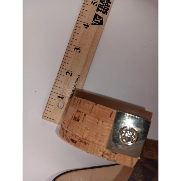 Michael Kors London Brown Logo Print  Thong Block Heel Slingback Sandals Sz 9M - Picture 7 of 8